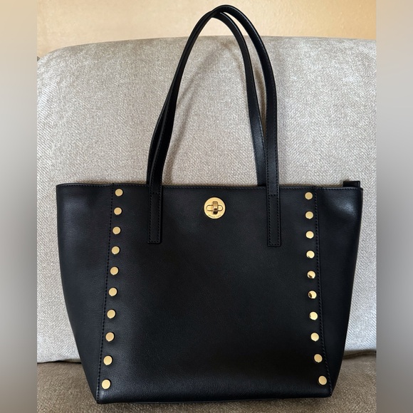 Stunning Black Michael Kors Rivington Gold Studded Medium Tote - Picture 2 of 11